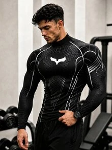 GymBeat Men's Sports Stand Collar Long Sleeve Tight Fit T-Shirt - Multicolor - View 3
