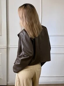 Livesso Women's Solid Color Fashion Minimalist Jacket - Brown - View 2