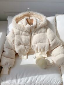 Comfortcana Women's Versatile Elegant Faux Fur Patchwork Hooded Thick Coat - White - View 4