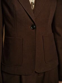 Anewsta Essential Women's Minimalist Elegant Commuter Slimming Waist-Cinching Fitted Single-Button Blazer And Straight Leg Trousers Suit Set - Coffee Brown - View 6