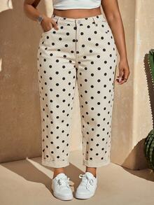 Slaydiva Women's Plus Size Polka Dot Skinny Jeans - White - View 1