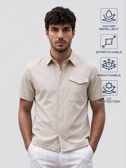 TekDrob Water Repellent And UV Protection Polyamide Utility Shirt With Single Cargo Pocket And Short Sleeves