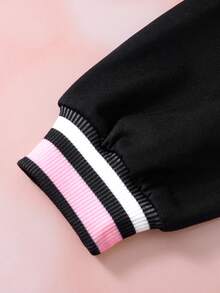 HELLO KITTY AND FRIENDS | SHEIN Jaket Berkerudung dengan Resleting Bergambar Kartun untuk Remaja Perempuan - Hitam - View 6