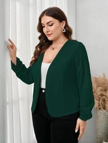 SHEIN Clasi 大尺碼女款純色簡約日常長袖夾克，商務休閒女裝 - 墨綠色 - 查看 3