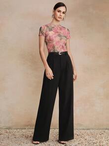 Anewsta Essential Spring Summer New Elegant Fashion Casual Outdoor Professional Holiday Date Vacation Print Elastic Mesh Women Blouse - Pink - View 5