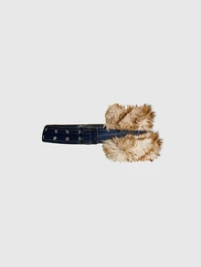 ROMWE Hippie Women's Jeans With Pattern Suede Patchwork, Rivet Decoration And Furry Waistband, Autumn/Winter - Blue - View 6