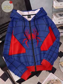 SHEIN EZwear 女款個性化蜘蛛印花全蜘蛛網圖案連帽拉鍊運動衫，秋季運動衫，適合日常通勤、派對、秋冬/夏季、聖誕節、新年、感恩節、派對、婚禮、海灘、畢業典禮、優雅、外出、約會、通勤、情人節、優雅、Y2K - 彩色 - 查看 6