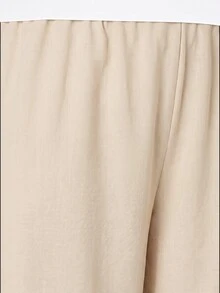 SHEIN CURVE+ 大尺碼女款素色百褶休閒百搭日常穿著長褲 - 卡其色 - 查看 6