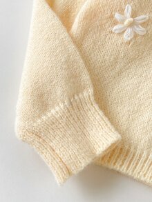 可愛學院風極簡花卉少女針織毛衣套裝，百搭休閒秋冬新款 2 件套穿搭，適合派對、生日、學校 - 黃色 - 查看 6
