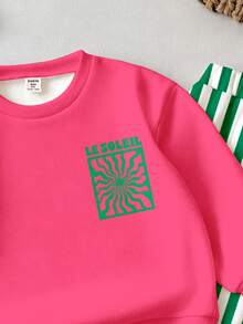 THE HAPPY LOOK Baby Girl Soft Letter Print Long Sleeve Crew Neck Sweatshirt And Striped Wide Leg Autumn Pants Set Streetwear - Multicolor - View 8