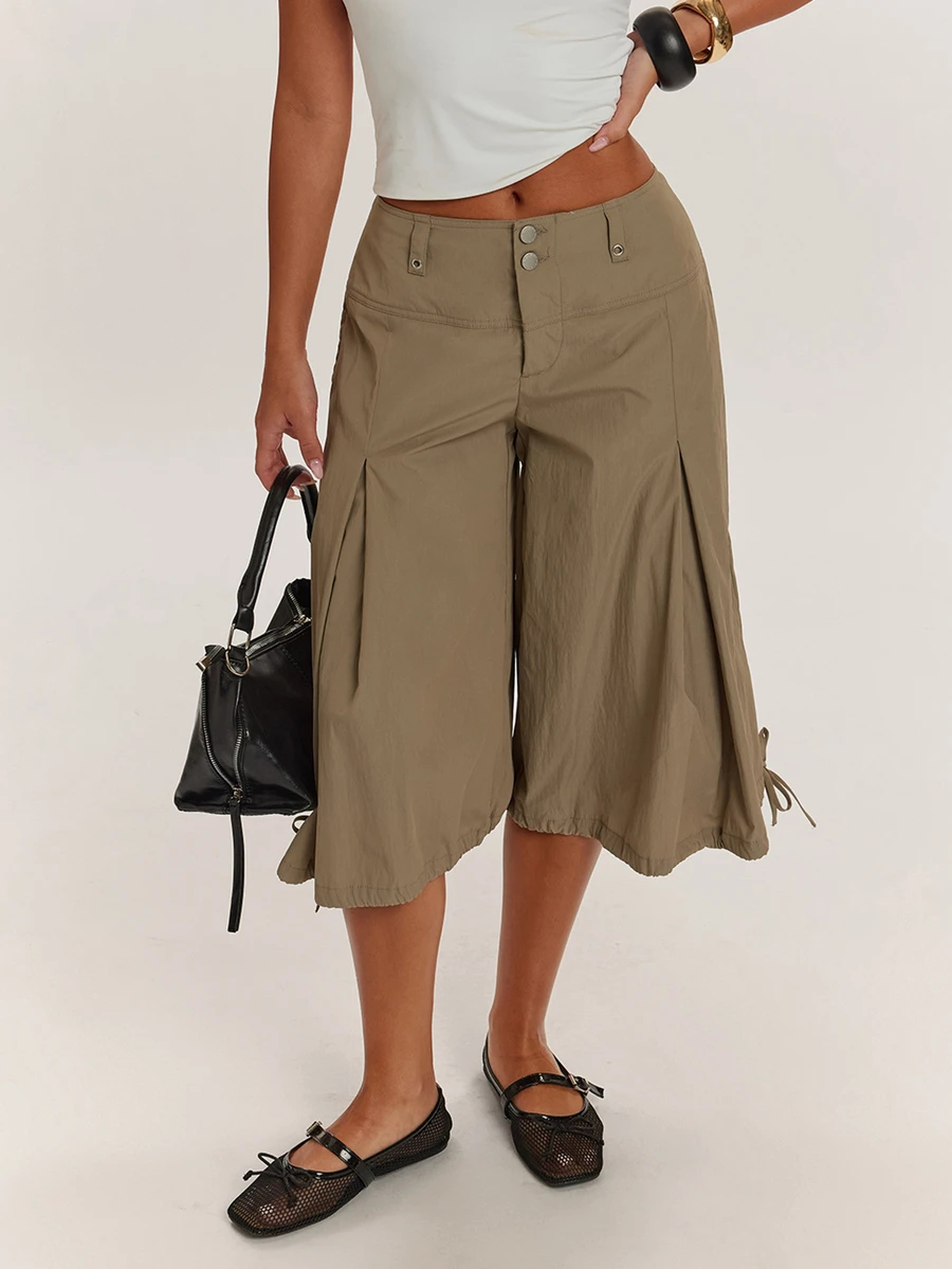 SHEIN BAE Women's Low Waist Loose Zipper Fly Long Pants - Army Green - View 1