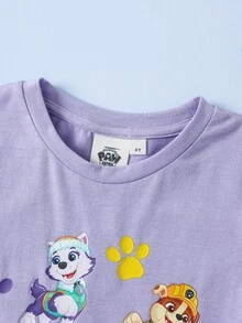 SHEIN | PAW Patrol 女童卡通圖案休閒日常短袖T恤 - 紫色 - 查看 4