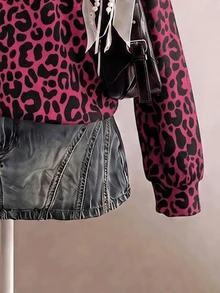 SHEIN EZwear 女款豹紋休閒百搭日常穿著運動衫 - 紅色 - 查看 3