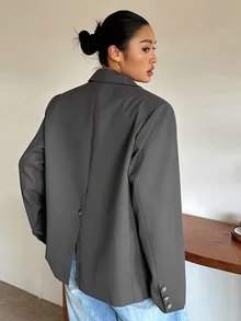 Dazy Plus Solid Color Casual Fun Commute Loose Pocket Blazer Jacket Spring Autumn New Style - Grey - View 2