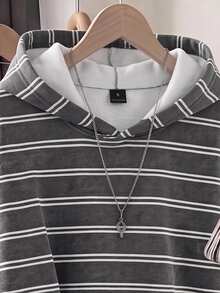 SHEIN EZwear 女款秋季新款條紋休閒學院風百搭日常長袖連帽衛衣 秋冬款 適合校園音樂節 灰色 - 彩色 - 查看 5