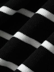 Livesso Fun Commuter Colorblock Patchwork Polo Collar Casual Short Sleeve Plus Size Women Spring Summer Knit Top - Black and White - View 8