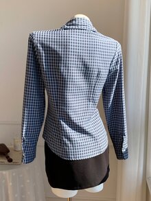 Comfortcana Women's Korean Style Embroidered Plaid Single Breasted Long Sleeve Shirt - Blue - View 2
