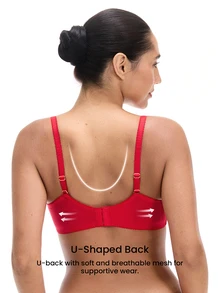 LUVLETTE Soft Woman Lingerie Sheer Full Coverage Underwire Sexy Unlined Minimizer Sequined Glam Floral  Lace Elegance & Mesh  Intimates Christmas Red Bra - Red - View 4