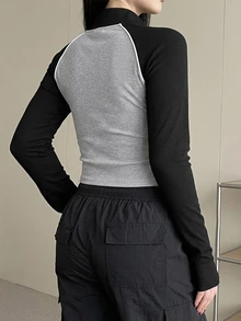 Dazy Plus Colorblock Patchwork Fitted Casual Short Jacket, Blogger Style, Spring/Autumn New Thin Outerwear - Grey - View 6