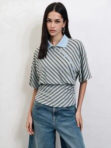 Nöista Women's Striped Casual Daily Wear T-Shirt - Blue - View 2