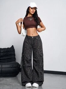 Rivivi 女款休閒寬鬆版型口袋設計豹紋牛仔褲 - 彩色 - 查看 5