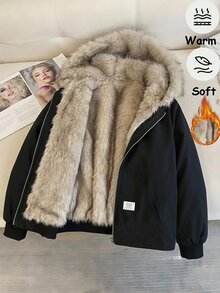 Reflora Jaket Berkerudung Kasual Serbaguna untuk Pakaian Sehari-hari, Berlapisan Termal untuk Wanita Ukuran Besar - Hitam - View 1