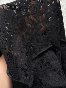 EgrlEra 女款 3328 蕾絲彈性牡丹花透視性感上衣（隨機剪裁） - 黑色 - 查看 7