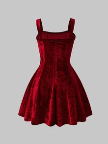 SHEIN Red Formal Cute Dress For Teen Girl, Spaghetti Strap A-Line Satin Elegant Premium Texture, Suitable For Vacation, Graduation Ceremony Party Dinner - Red - View 2