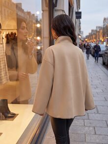 Dripcurv Plus Size Women Single Breasted Casual Versatile Daily Wear Long Sleeve Jacket Fall - Khaki - View 2