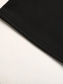SHEIN 青少年女孩韓式波點印花拼色寬鬆運動長褲 - 黑與白 - 查看 7