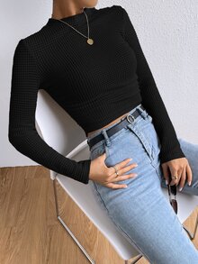 SHEIN Frenchy 女款素色極簡休閒長袖T恤 - 黑色 - 查看 5