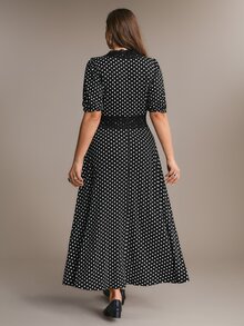 Freevana Plus Size Women's Fashion Polka Dot Lace Patchwork Romantic Dress - Black - View 2