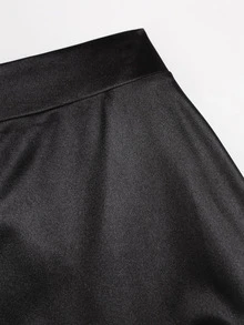 SHEIN PETITE Women's Black Elegant Casual Minimalist Commute Asymmetrical Hem Lace Trim Patchwork Skirt - Black - View 4