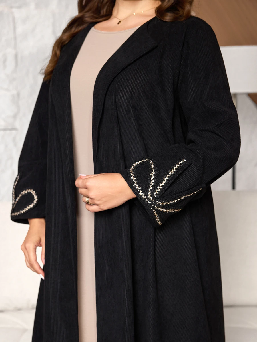 Al Najma Plus Size Women's Long Sleeve Bow Lace Loose Versatile Warm Autumn/Winter Arabic Abaya Cardigan
