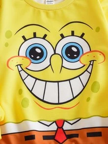 SpongeBob SquarePants | SHEIN Young Boy Cartoon Pattern Long Sleeve Crew Neck Raglan Sweatshirt - Yellow - View 4