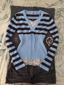 CovetEZ 女款條紋V領長袖休閒毛衣 - 彩色 - 查看 4
