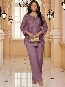 Fleurora Plus Size Suit Sets - Dusty Pink - View 6