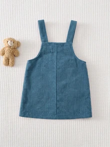 SHEIN Cute Casual Knit Striped T-Shirt & Loose Cartoon Pattern Overall Dress Set - Blue - View 2