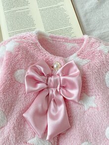 SHEIN Elladie kids 2件組女嬰夾克洋裝套裝，甜美可愛粉白蝴蝶結愛心印花，長袖圓領加厚款，生日派對秋冬節日禮物 - 粉色 - 查看 7