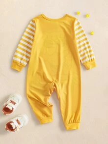 SpongeBob SquarePants | SHEIN Baby Boy Cartoon Pattern Round Neck Casual Daily Long Sleeve One Piece Pants - Yellow - View 2