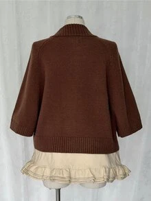 Sunspun Women Plus Size Casual Retro 1950s Vintage Batwing Sleeve Frog Button Cardigan Sweater Fall Thanksgiving Holiday Birthday Maroon - Brown - View 2