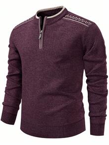 Manfinity Homme Men's Crew Neck Long Sleeve Knit Sweater Pullover, Autumn - Burgundy - View 4