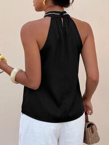 Lavishia Women's Summer Orange Printed Blouse Romantic Vacation Beach Outfit - Black - View 5