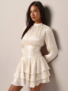 COSMINA Girls Casual Elegant Pearlescent Chiffon Layered Ruffle Mini Skirt - Light Yellow - View 1