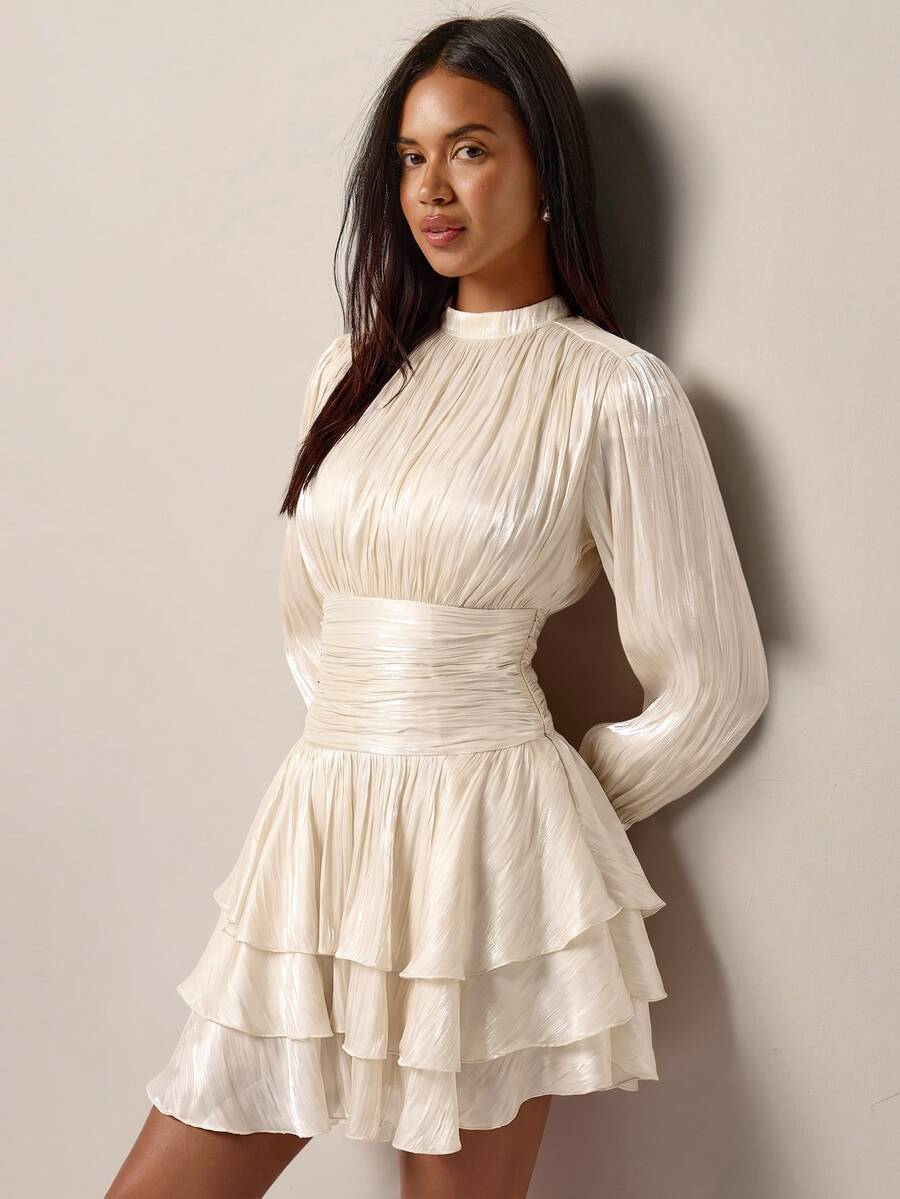 COSMINA Girls Casual Elegant Pearlescent Chiffon Layered Ruffle Mini Skirt - Light Yellow - View 1