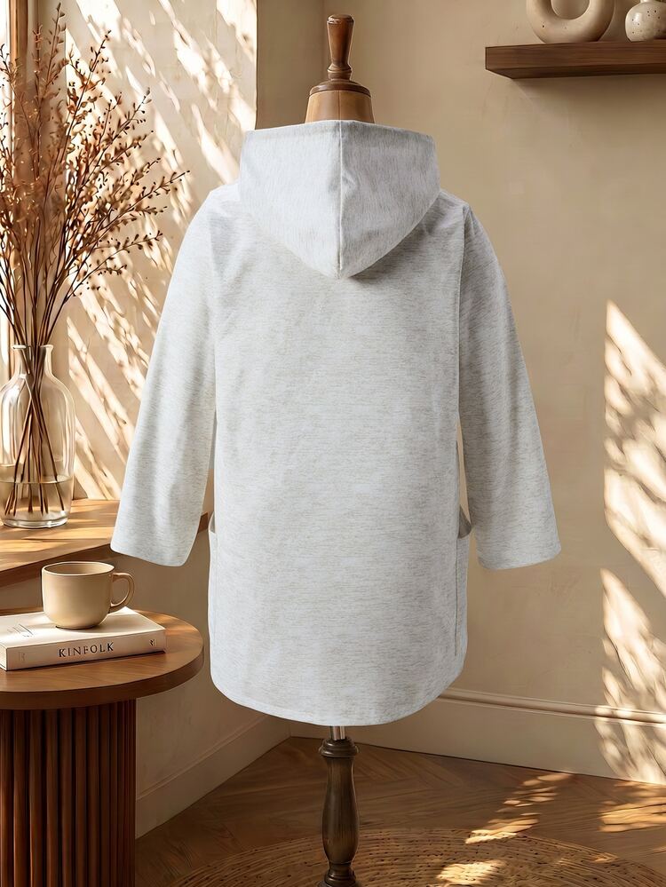 Rusticease Plus Size Women's Long Sleeve Hooded Drawstring Button Design Printed Dress Fall - Apricot - View 4