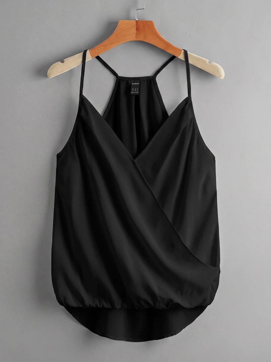 SHEIN VCAY 女款時尚不對稱編織背心上衣 外出穿著 黑色 夏季休閒優雅 - 黑色 - 查看 1