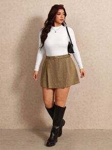 Elaquor Plus Size Solid Color Casual Versatile Daily Wear Mini Skirt - Multicolor - View 3