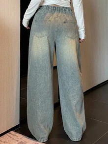 Dazy Plus Rhinestone Studded Korean Style Loose Fit Distressed Casual Denim Jeans All Season - Medium Wash - View 7
