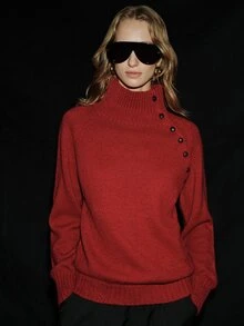 Anewsta Essential Women's New Autumn/Winter Slimming Versatile High Neck Knit Sweater Top - Red - View 7